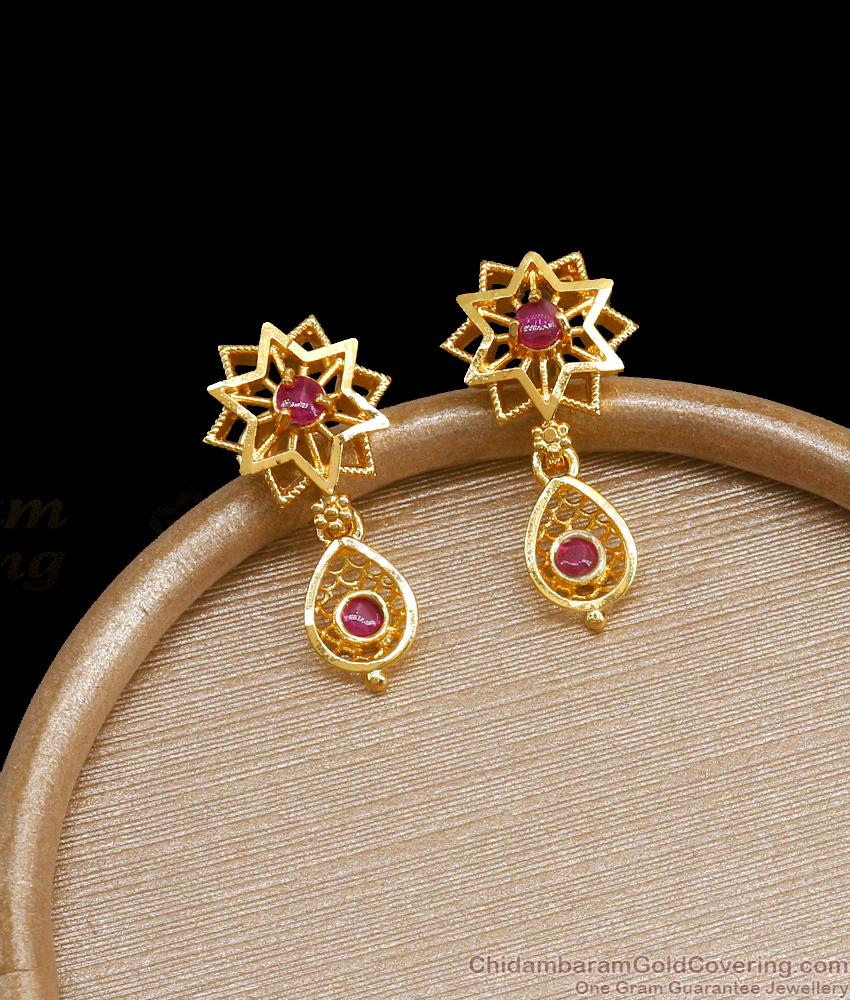 Ruby Stone Gold Imitation Stud Earring Floral Designs ER3932