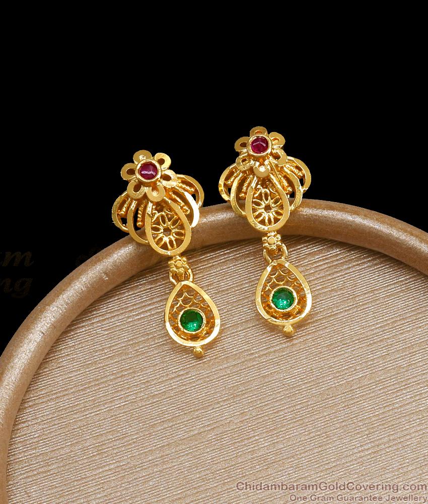 Unique Gold Plated Stud Earring Collections Ruby Green Pattern ER3933