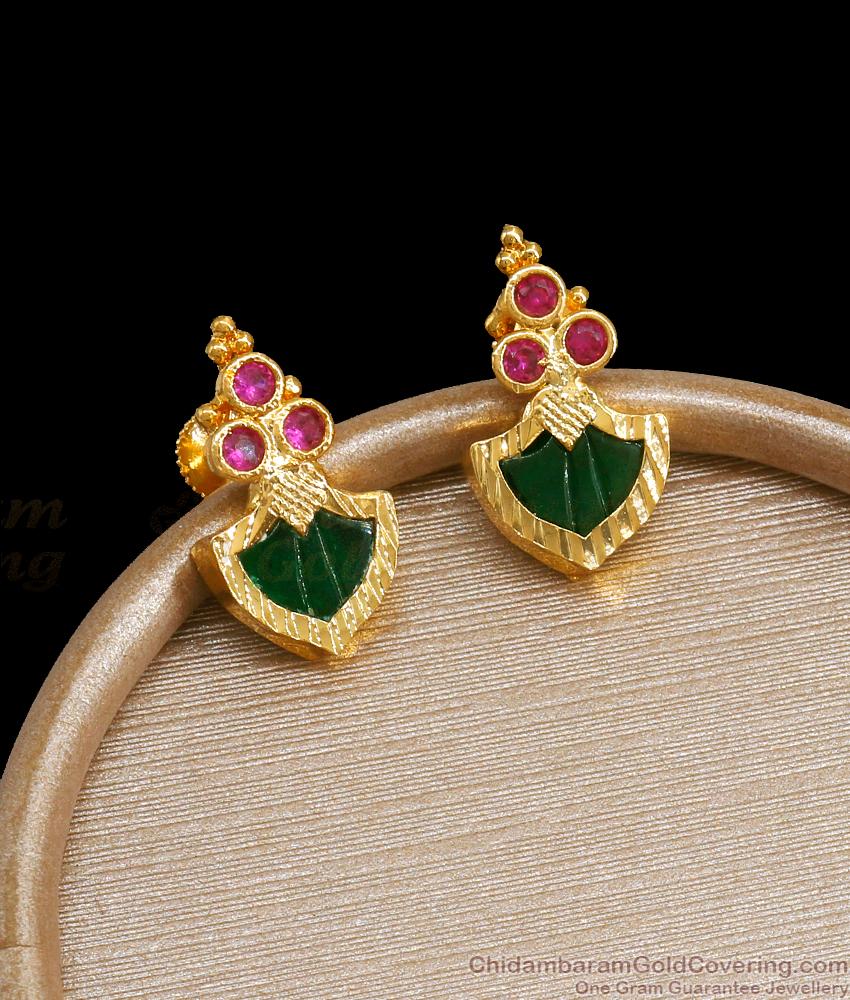 Classic Gold Imitation Stud Earrings Green Palakka Stone Collections ER3936