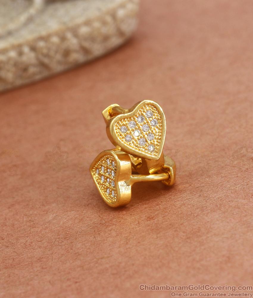 Valentine Gold Plated Hoop Earring White Stone Heart Designs ER3938