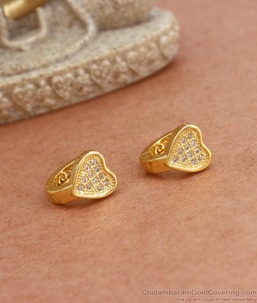 Valentine Gold Plated Hoop Earring White Stone Heart Designs ER3938