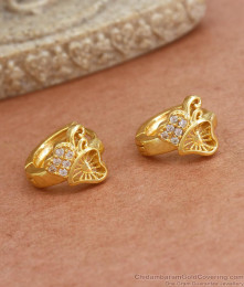Heart Designs 1 Gram Gold Hoop Earrings White Stone Designs ER3940 Heart Designs 1 Gram Gold Hoop Earrings White Stone Designs ER3940