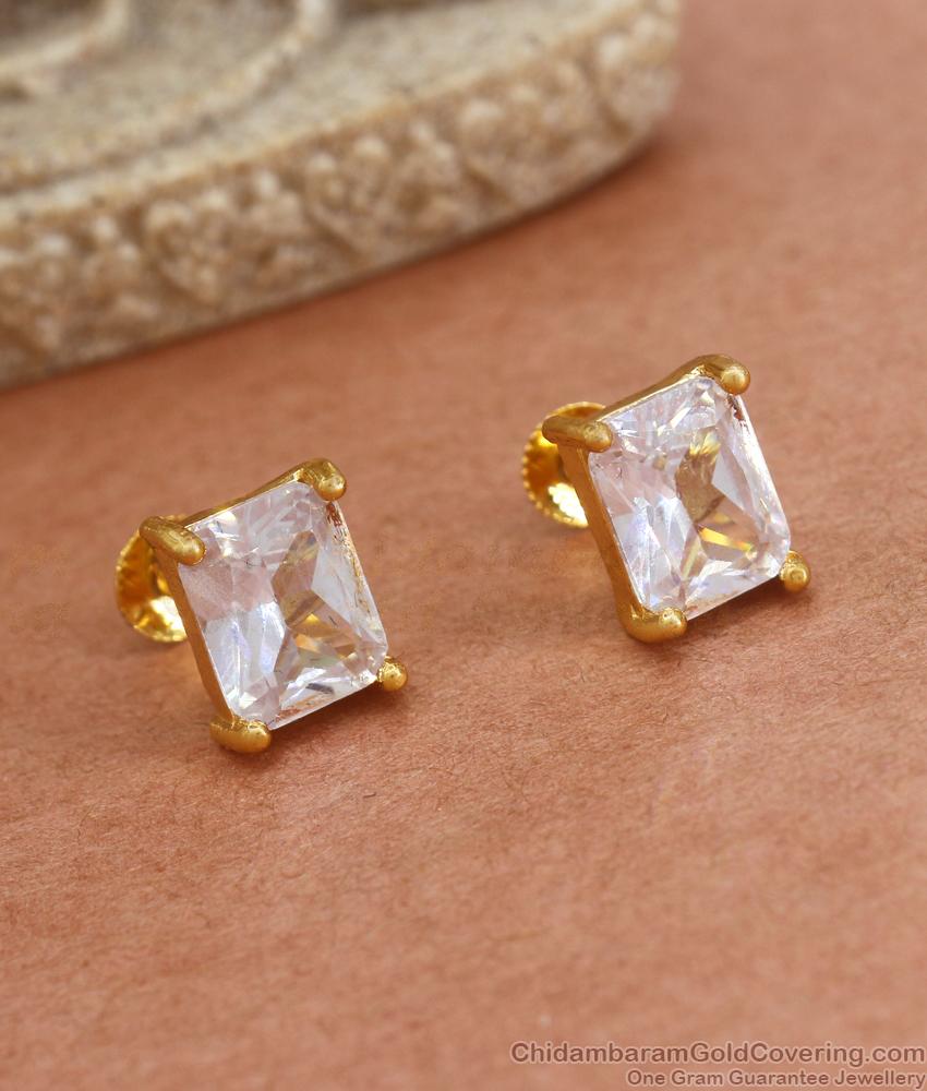 One Gram Gold Earring White Stone Studs Designs ER3942