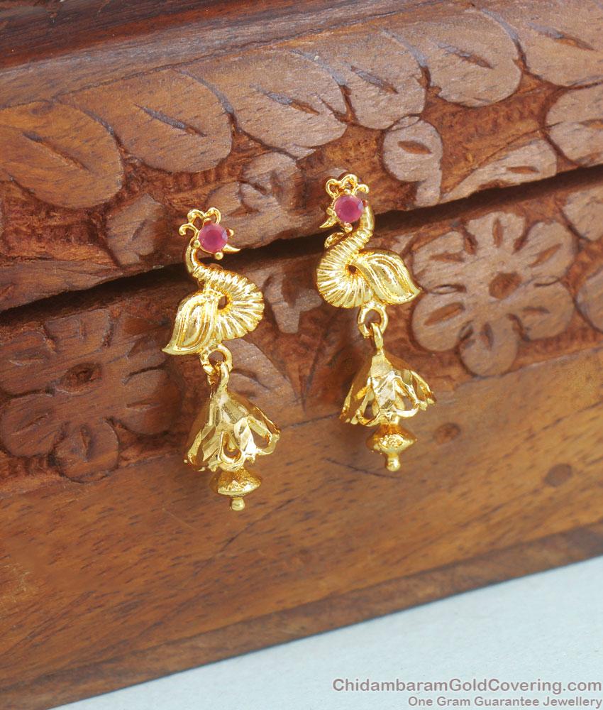 Regular Wear Gold Imitation Jhumki Peacock Design ER3946