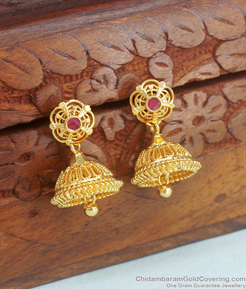 One Gram Gold Jhumki Earring Medium Size Ruby Stone Collections ER3951