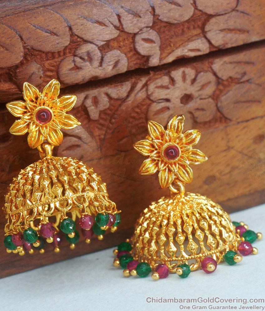 Stylish 1 Gram Gold Earring Floral Design Big Jhumki Collections ER3963