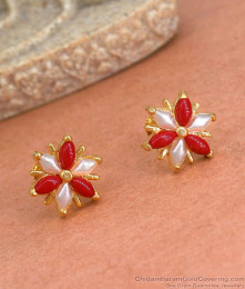 Red Coral Stone Gold Plated Stud Earrings Shop Online ER3964 Red Coral Stone Gold Plated Stud Earrings Shop Online ER3964