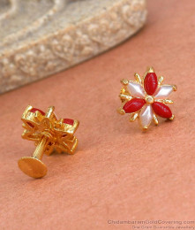 Red Coral Stone Gold Plated Stud Earrings Shop Online ER3964 Red Coral Stone Gold Plated Stud Earrings Shop Online ER3964