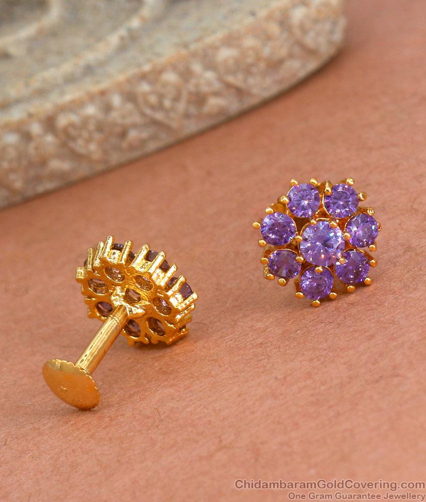 Unique Amethyst Stone Gold Imitation Stud Earrings Party Wear Collections ER3966
