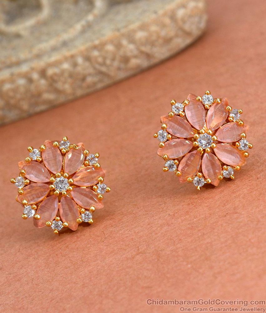 Attractive Light Pink Stone Gold Earrings Floral Designs ER3967
