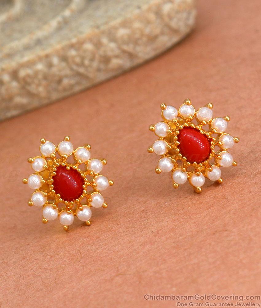 New Ruby White Stone Gold Plated Stud Earrings Shop Online ER3972