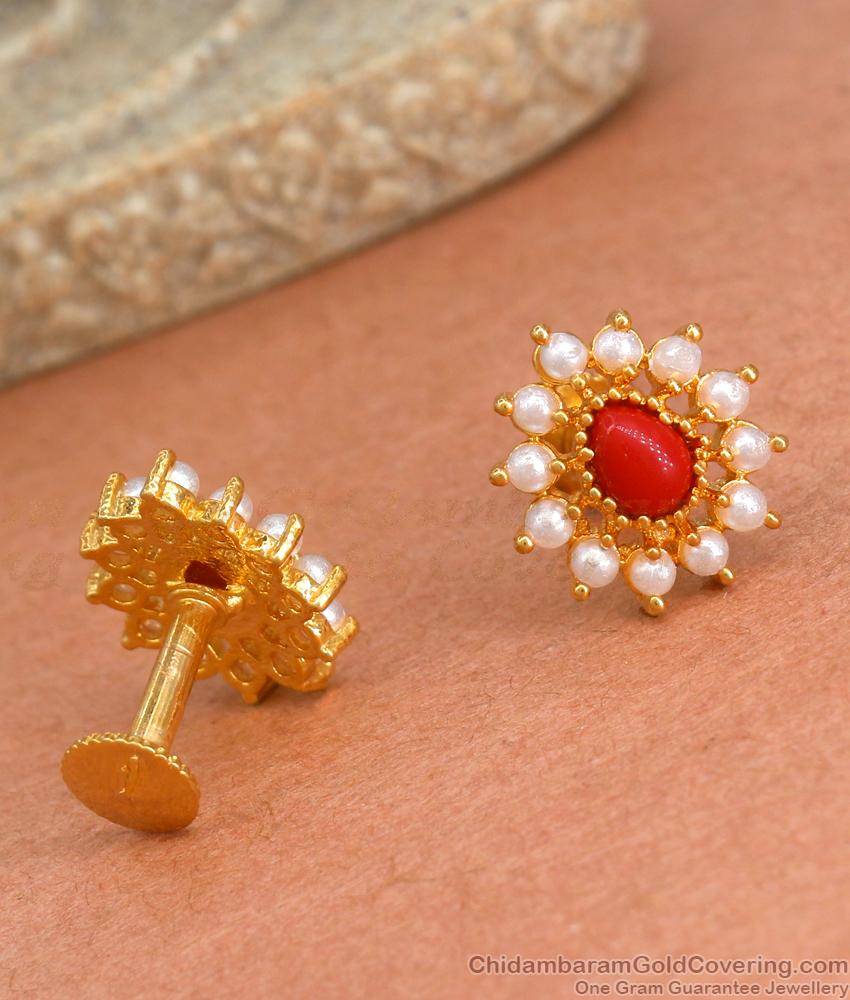 New Ruby White Stone Gold Plated Stud Earrings Shop Online ER3972