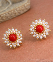 Vintage Look Gold Imitation Stud Earrings Coral Stone Collections ER3973 Vintage Look Gold Imitation Stud Earrings Coral Stone Collections ER3973