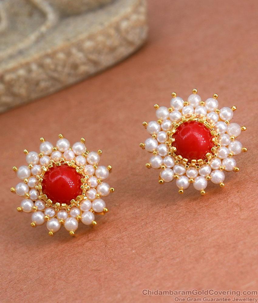 Vintage Look Gold Imitation Stud Earrings Coral Stone Collections ER3973