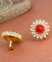 Vintage Look Gold Imitation Stud Earrings Coral Stone Collections ER3973 Vintage Look Gold Imitation Stud Earrings Coral Stone Collections ER3973