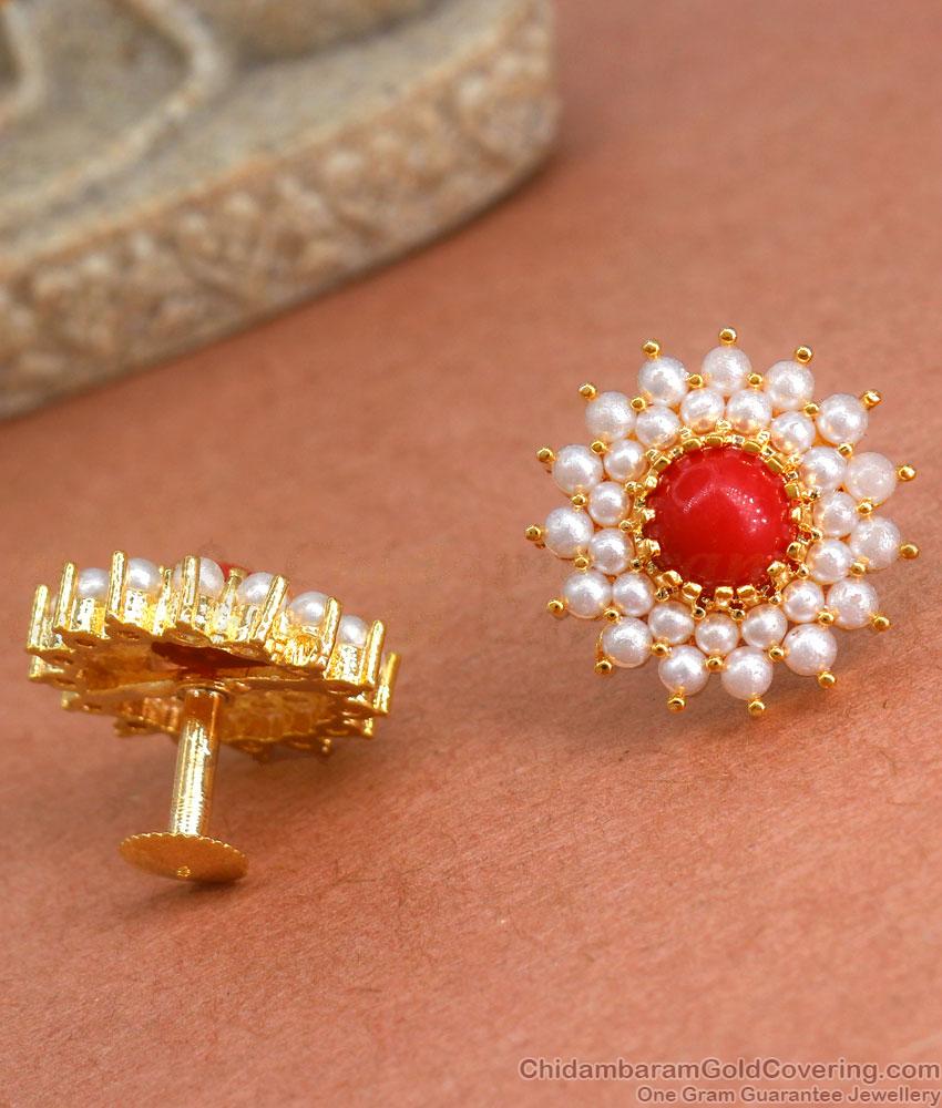 Vintage Look Gold Imitation Stud Earrings Coral Stone Collections ER3973