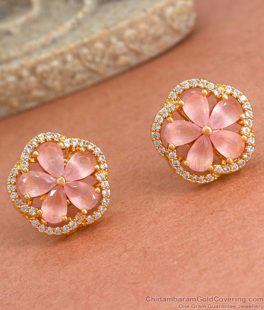 Light Pink Stone Gold Imitation Earrings Studs Designs ER3974