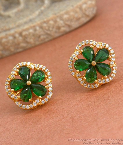 Latest Gram Gold Stud Earrings Emerald Stone Designs ER3976