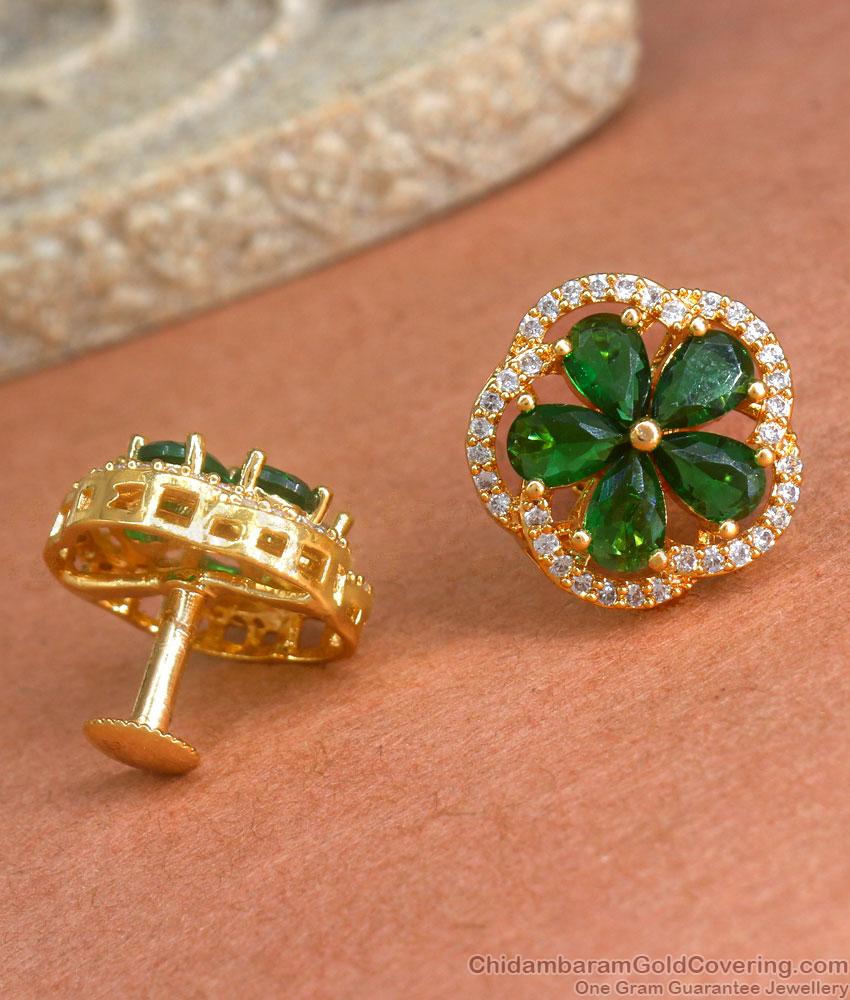 Latest 1 Gram Gold Stud Earrings Emerald Stone Designs ER3976