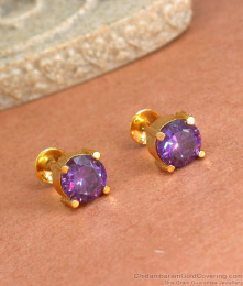 Elegant Daily Wear Gold Imitation Studs Violet Stone Designs ER3982 Elegant Daily Wear Gold Imitation Studs Violet Stone Designs ER3982