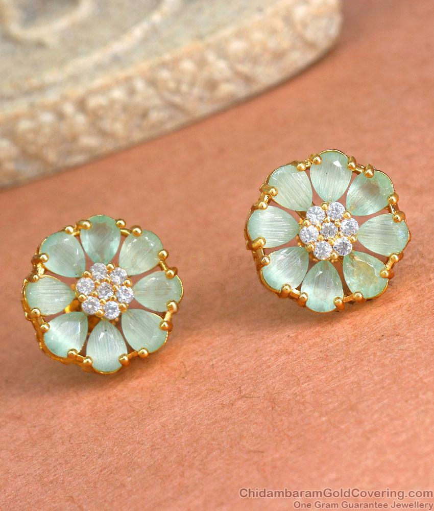 Shinning Aqua Green Stone Gold Stud Earrings Office Wear ER3984