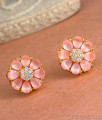 Trendy 7 Petal Floral Gold Imitation Earrings Pink Stone Collections ER3985