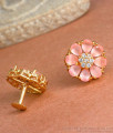 Trendy 7 Petal Floral Gold Imitation Earrings Pink Stone Collections ER3985