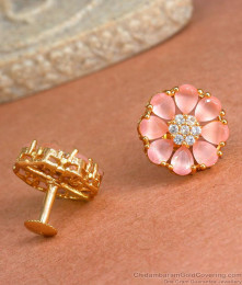 Trendy 7 Petal Floral Gold Imitation Earrings Pink Stone Collections ER3985 Trendy 7 Petal Floral Gold Imitation Earrings Pink Stone Collections ER3985