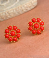 Womens Daily Wear Gold Studs Earrings Red Coral Designs ER3986