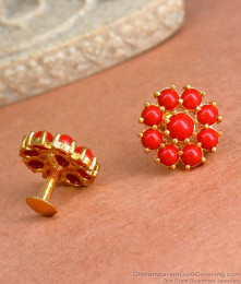 Womens Daily Wear Gold Studs Earrings Red Coral Designs ER3986 Womens Daily Wear Gold Studs Earrings Red Coral Designs ER3986