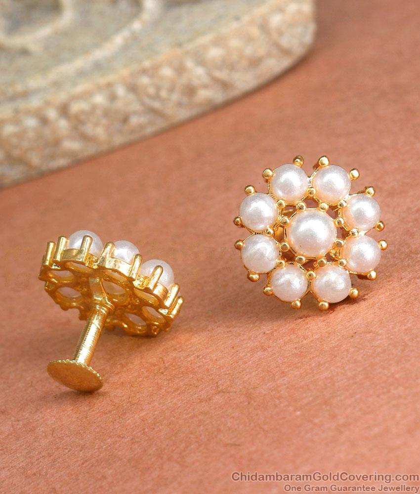 White Pearls Gold Plated Stud Earrings With Price ER3987