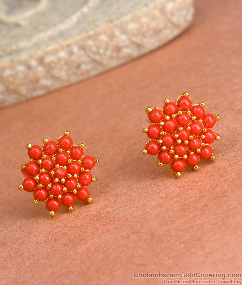 Latest Red Coral Gold Imitation Stud Earrings Shop Online ER3990