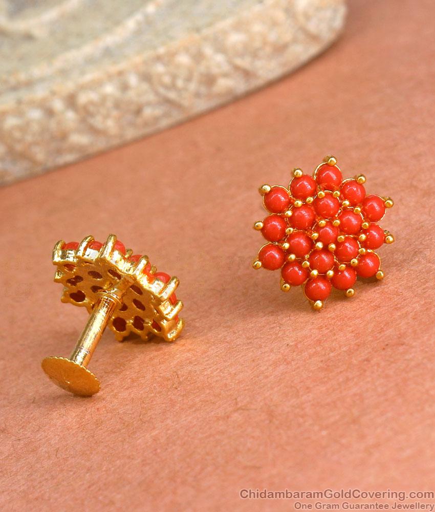 Latest Red Coral Gold Imitation Stud Earrings Shop Online ER3990