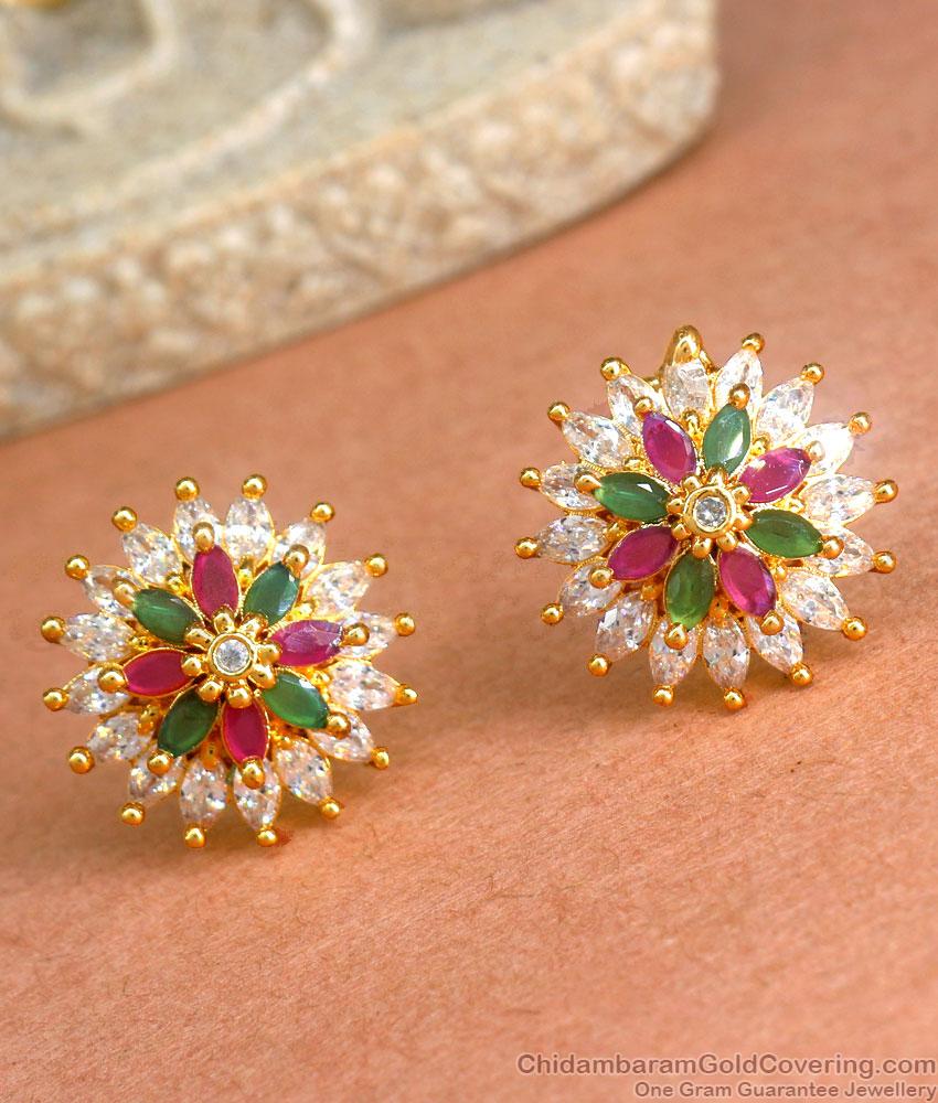 Multi Color Stone Gold Imitation Stud Earrings Floral Designs ER3992