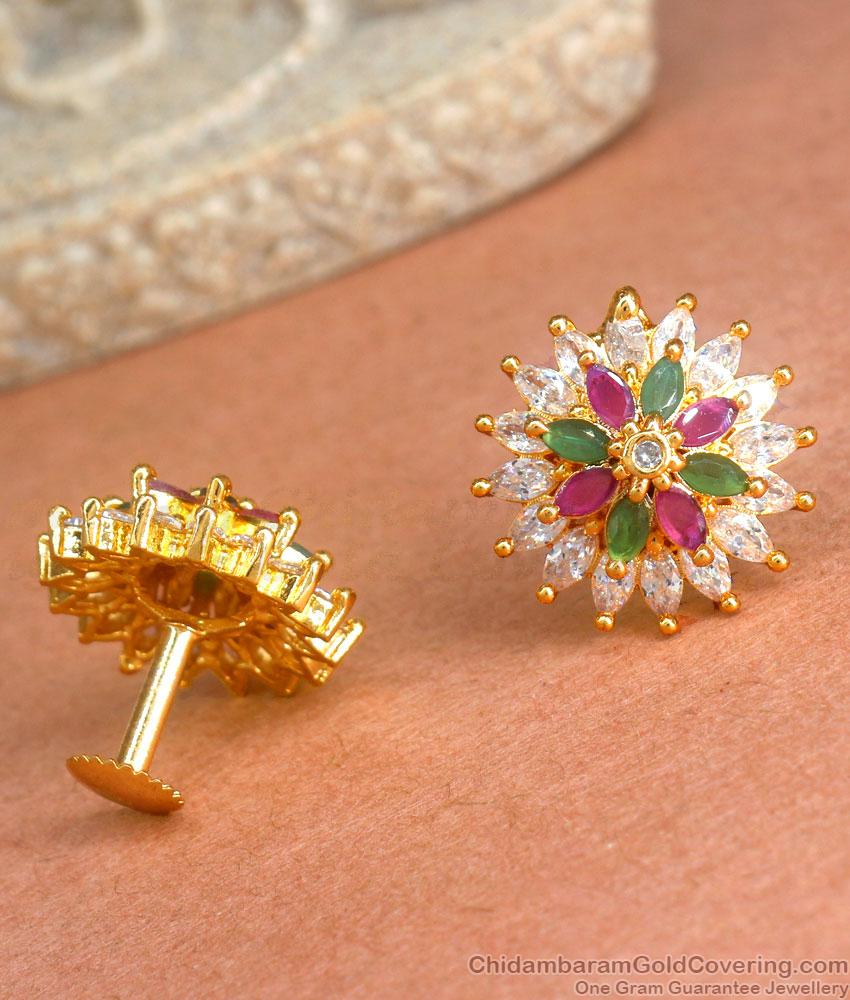 Multi Color Stone Gold Imitation Stud Earrings Floral Designs ER3992