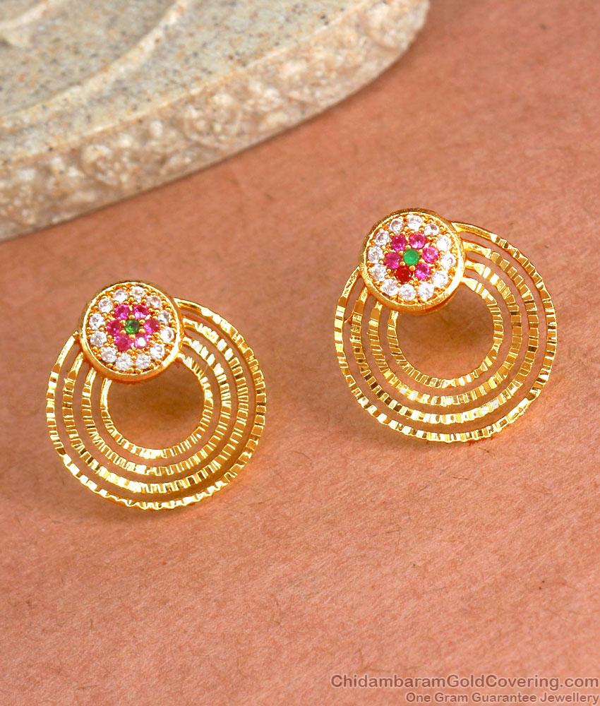 4 Layer 1 Gram Gold Stud Earrings Stone Pattern ER3993