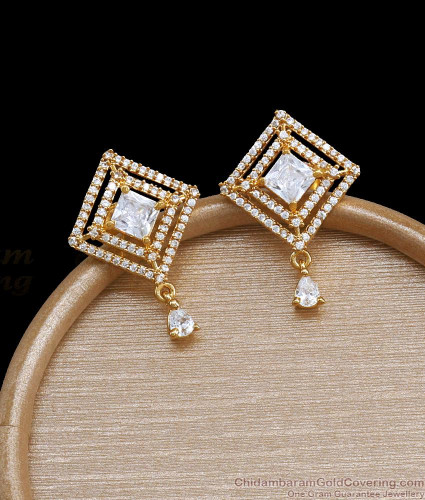 Glittering White Stone Gold Earrings Party Wear Collections ER4013