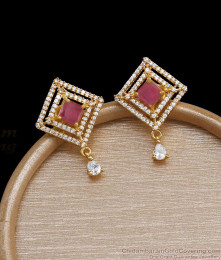 Stylish Gold Plated Stud Earrings Ruby White Stone Designs ER4014