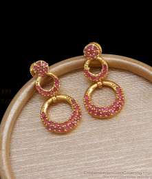 Stylish Gold Imitation Earrings Long Danglers Ruby Stone Designs ER4022