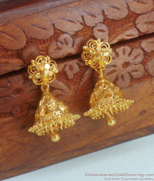 One Gram Gold Jhumki Earrings Plain Design ER4025 One Gram Gold Jhumki Earrings Plain Design ER4025