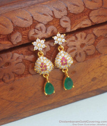 Zirconia White and Emerald Stone Gold Earrings Shop Online ER4036 Zirconia White and Emerald Stone Gold Earrings Shop Online ER4036