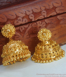 Big Bridal Gold Jhumki Earrings For Womens ER4038 Big Bridal Gold Jhumki Earrings For Womens ER4038