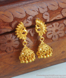 Two Gram Gold Jhumkas Peacock Design ER4084 Two Gram Gold Jhumkas Peacock Design ER4084