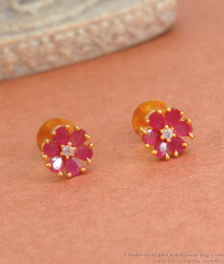 Ruby Stone Stud Earrings Floral Design ER4087