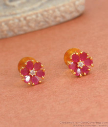 Ruby Stone Stud Earrings Floral Design ER4087