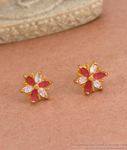 Ad Stone Gold Plated Earring Flower Stud ER4090