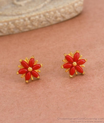 Red Coral Stone Gold Imitation Earring Shop Online ER4091