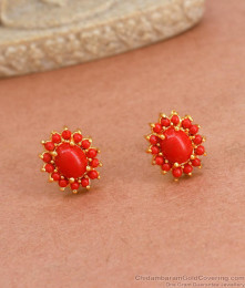 kerala Gold Stud Earring Red Pavalam Design ER4092 kerala Gold Stud Earring Red Pavalam Design ER4092