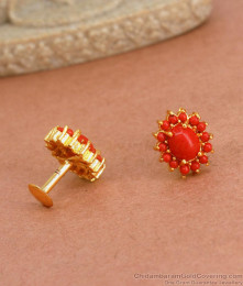 kerala Gold Stud Earring Red Pavalam Design ER4092 kerala Gold Stud Earring Red Pavalam Design ER4092