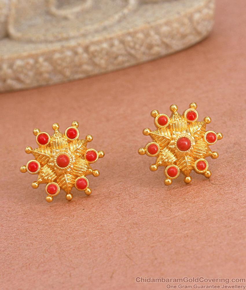 Traditional Ruby Stone Gold Plated Stud Earring ER4095 Traditional Ruby Stone Gold Plated Stud Earring ER4095
